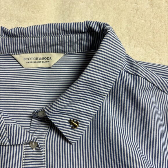 Scotch and Soda Womens Button‎ Down Blouse Size M Nautical Blue Striped Sailor - Picture 7 of 14